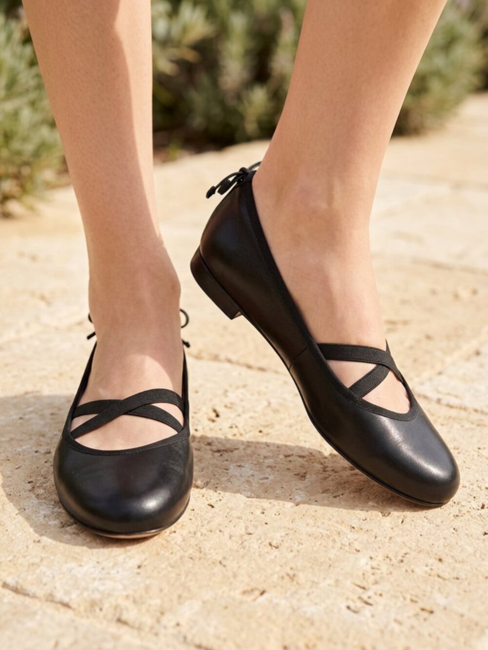 Stuart Weitzman Black Leather Criss Cross Ballet Flats